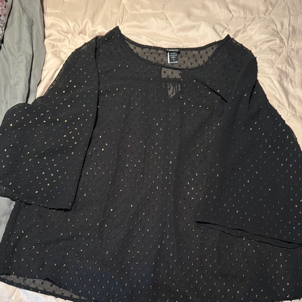 Torrid Black and Gold Clip Dot Blouse